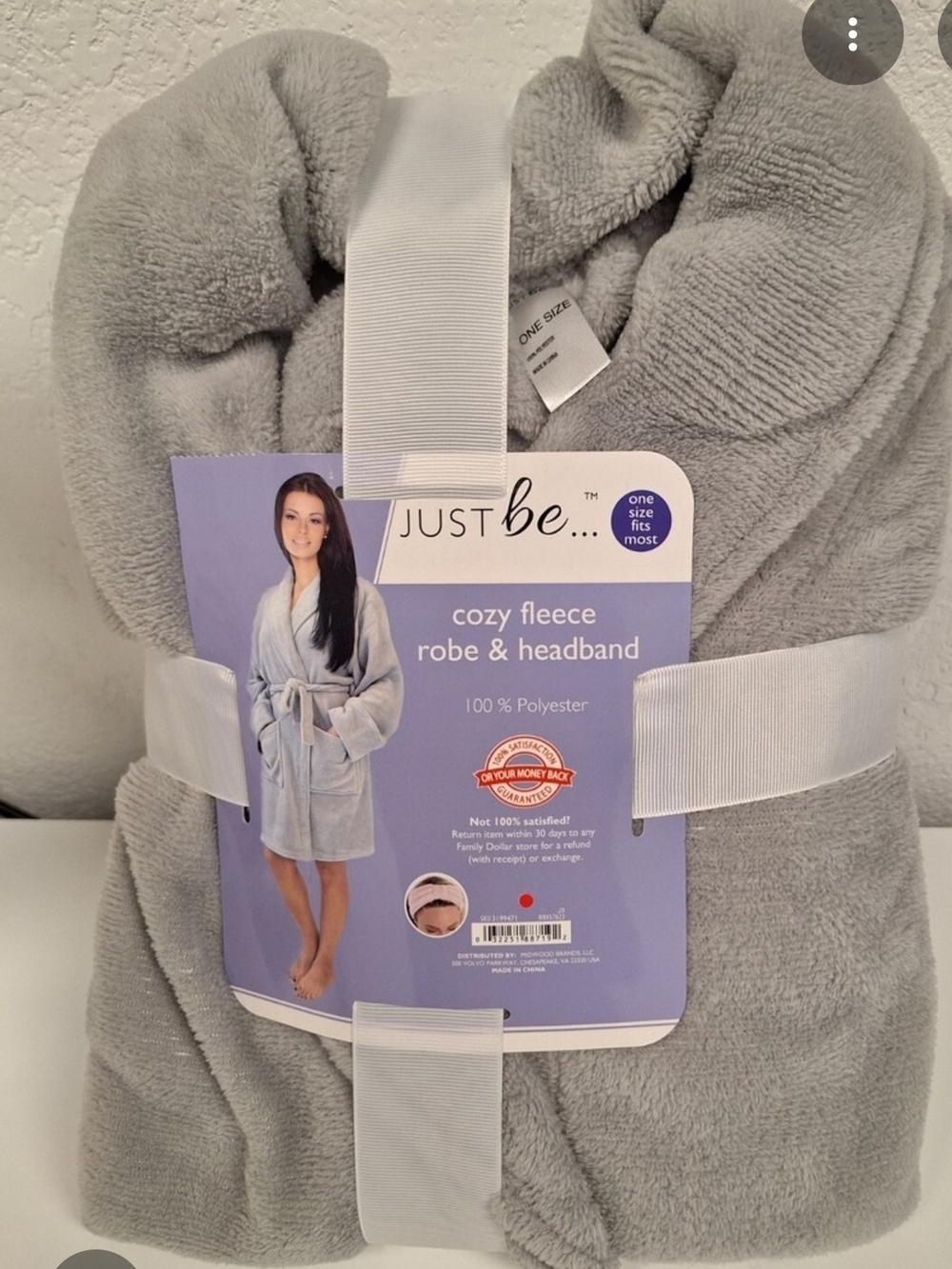 just be Cozy Fleece Robe & Headband - Light Gray